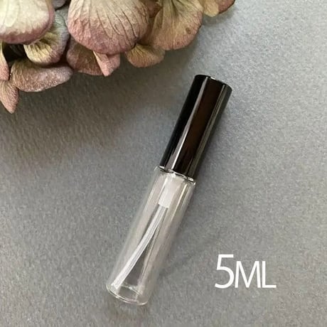 ＜10個より/45%OFF＞５ml クリアーアトマイザー　黒プラスチックキャップ／黒スプレーポンプ　日本製 【小ロット　香水　フレグランス　アロマ　レッスン　調香　ワークショップ　漏れない】