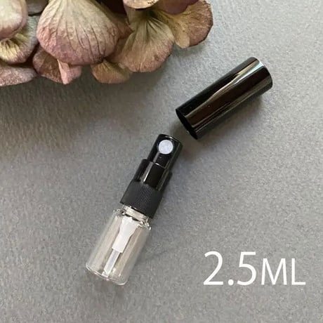 【クリックポスト対応】　2.５ml・４ml・５ml クリアーアトマイザー　黒アルミキャップ／黒スプレーポンプ　日本製 【香水　フレグランス　アロマ　レッスン　調香　ワークショップ　漏れない】