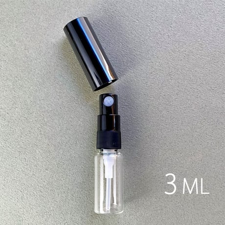 ＜10個＞３mlクリアーアトマイザー　黒プラスチックキャップ／黒スプレーポンプ　日本製【小ロット　業務用　香水　フレグランス　アロマ　ワークショップ　調香】