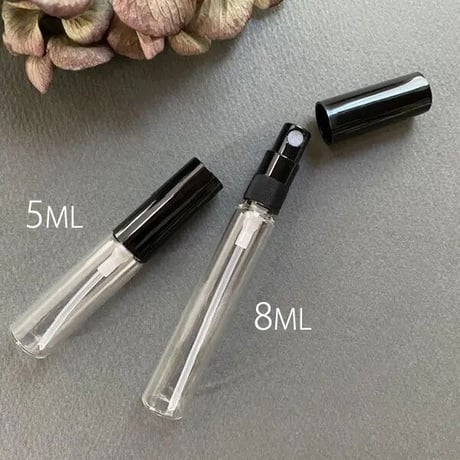 ＜10個以上45%OFF＞８ml クリアーアトマイザー　黒プラスチックキャップ／黒スプレーポンプ　日本製 【小ロット　香水　フレグランス　アロマ　調香　漏れない】