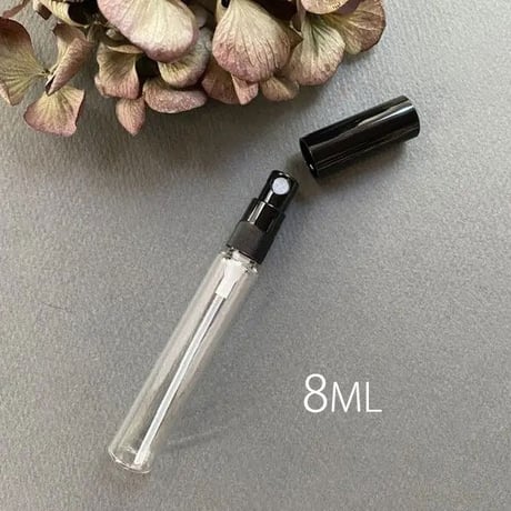 【クリックポスト対応】　８ml ・１０mlロング クリアーアトマイザー　黒アルミキャップ／黒スプレーポンプ　日本製 【メンズ　香水　フレグランス　アロマ　調香　漏れない】