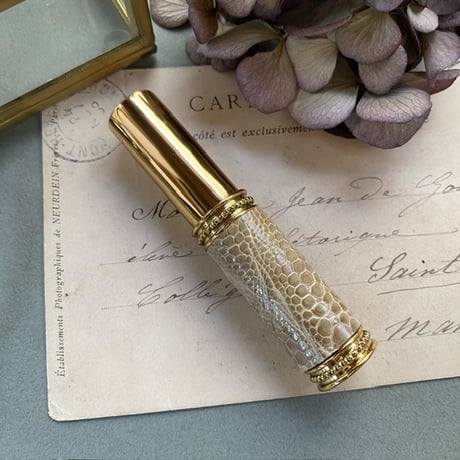 【クリックポスト対応】　カイマン革巻き　5ML メタルアトマイザー　ピカゴールド　BG05　日本製【人気　ベージュ　香水　フレグランス　アロマ　お返し　ギフト】