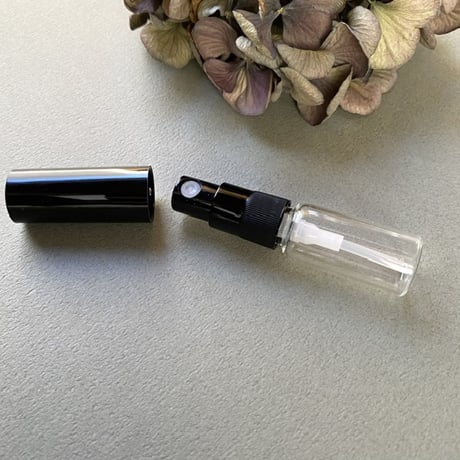 ＜10個＞３mlクリアーアトマイザー　黒プラスチックキャップ／黒スプレーポンプ　日本製【小ロット　業務用　香水　フレグランス　アロマ　ワークショップ　調香】