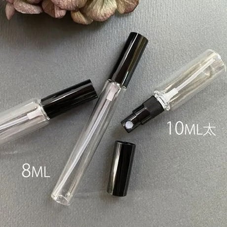 ＜10個以上45%OFF＞８ml クリアーアトマイザー　黒プラスチックキャップ／黒スプレーポンプ　日本製 【小ロット　香水　フレグランス　アロマ　調香　漏れない】