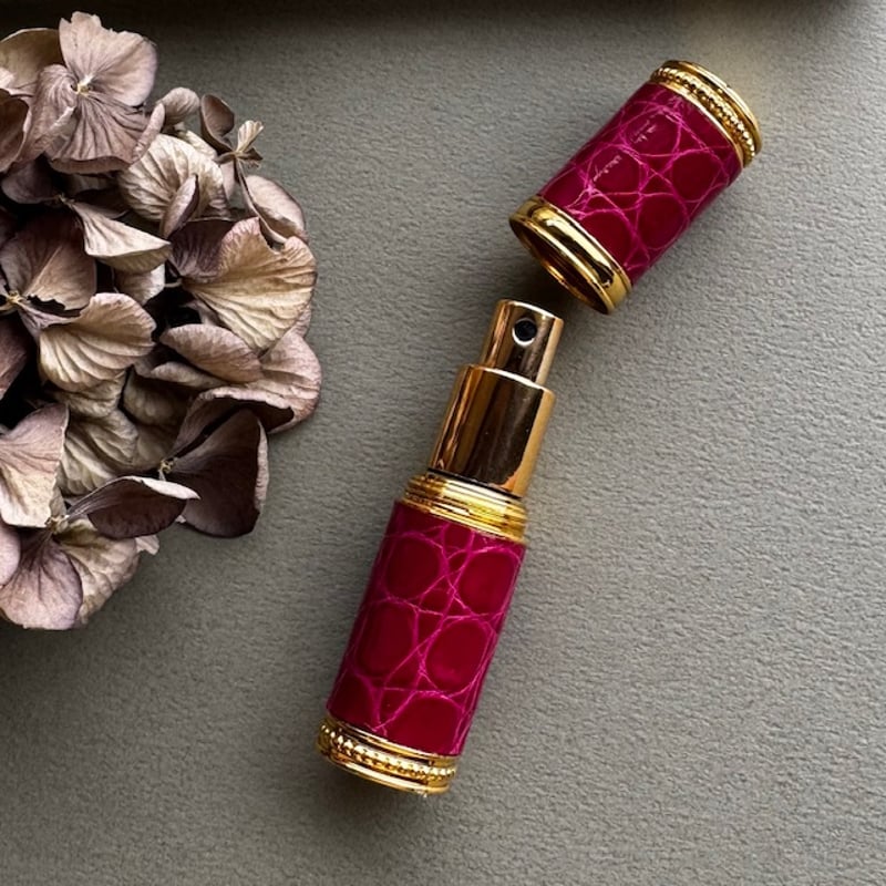 クロコダイル革巻き ブラスアトマイザー チェリーピンク CPK04 日本製