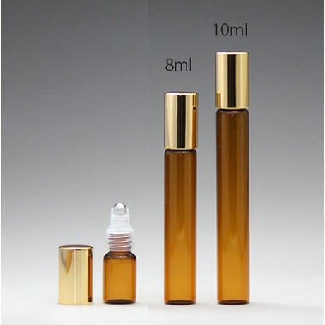【クリックポスト対応】　１０ml 遮光瓶 ロールオンボトル　ゴールドキャップ　日本製（金冠キャップ）【遮光　レッスン　香水　フレグランス　アロマ　調香】