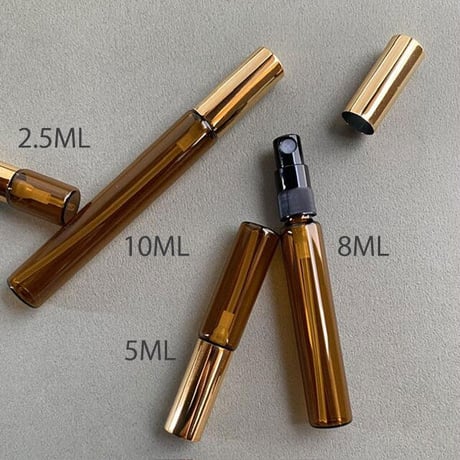 【クリックポスト対応】　１０ml ロング 遮光瓶アトマイザー　ゴールドアルミキャップ／黒スプレーポンプ　日本製 【金冠　香水　フレグランス　アロマ　レッスン　調香　ワークショップ】