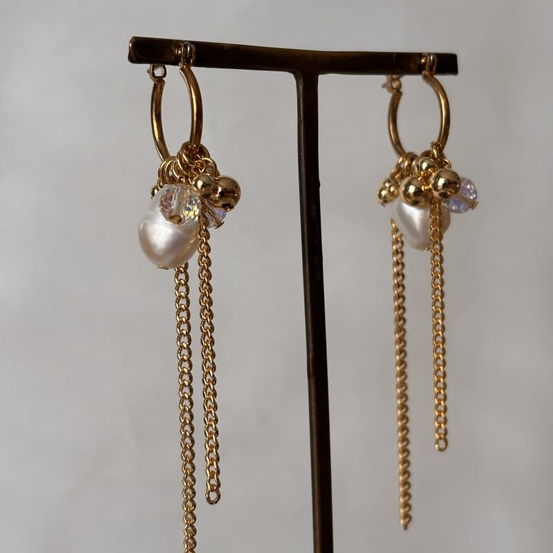Gold＆Whitel Pearl フープピアス LV-P094 | LIVaccessories