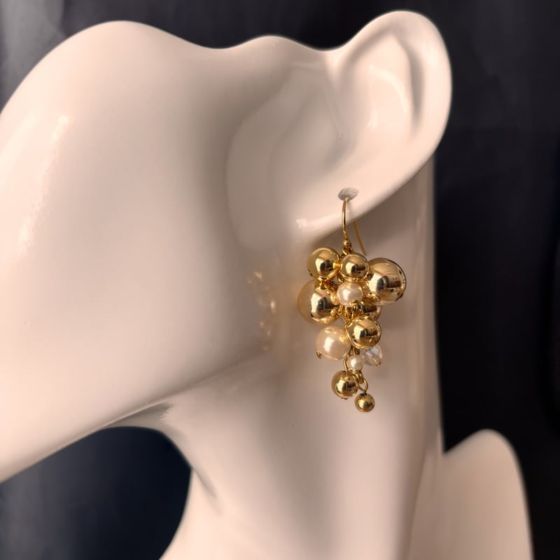 Gold ＆ Whitel Pearl ブーケピアス LV-P088 | LIVaccesso