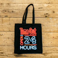 タイムアウト‘Open 24 Hours’ 黒キャンバストートバッグ / Time Out ‘Open 24 Hours’ black canvas tote bag