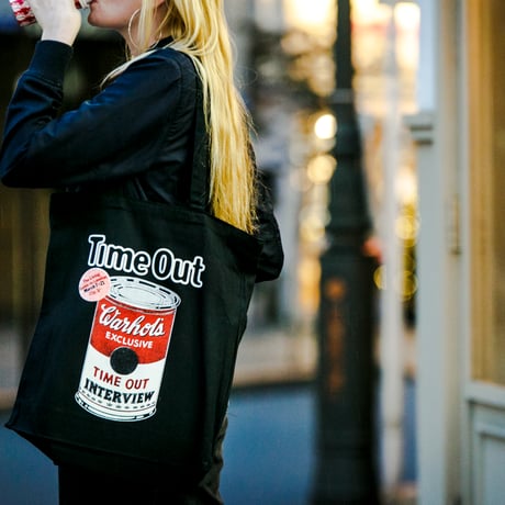 タイムアウト'Warhol' 黒キャンバストートバッグ / Time Out 'Warhol' black canvas tote bag