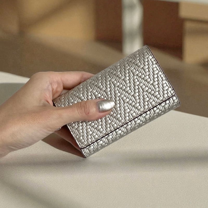 Pearl Glitter カードも入るキーケース 牛革 シルバー ゴールド