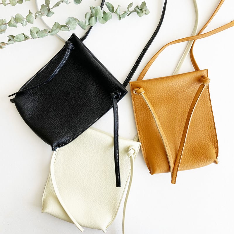 牛革ポシェット　ハンドメイド 肉厚で柔らかい牛革ポシェット キャッシュレス シルバー 本革 レザー