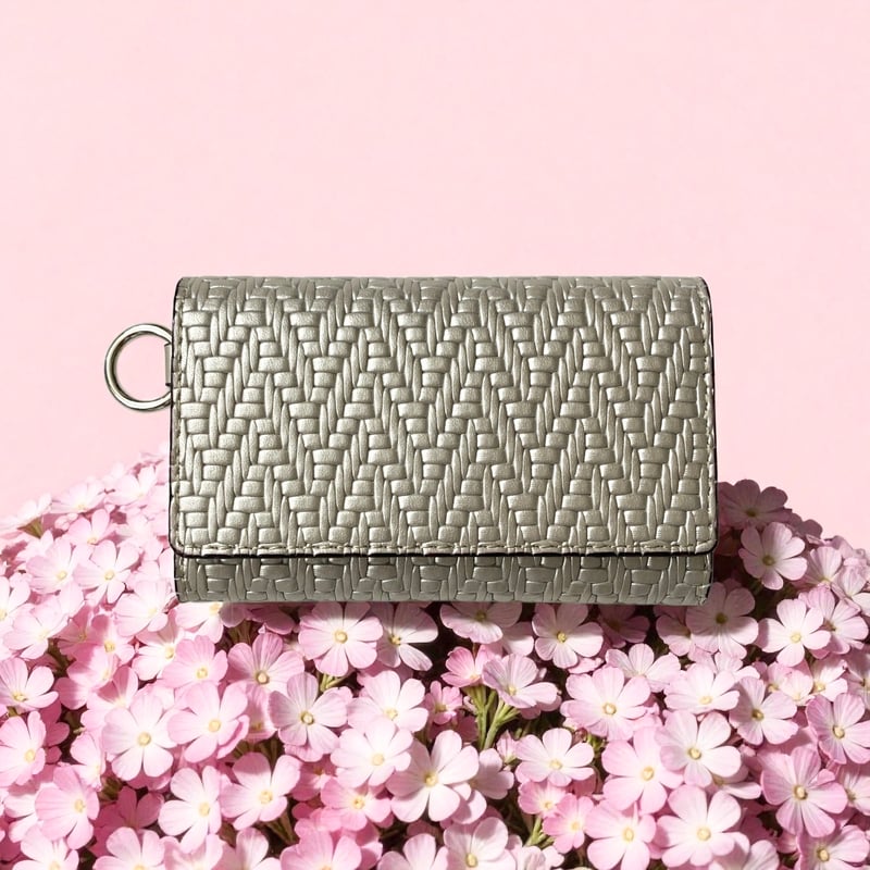 Pearl Glitter カードも入るキーケース 牛革 シルバー ゴールド