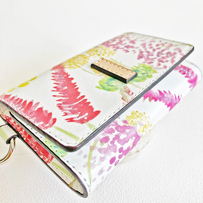 Spring Flowers カードも入る牛革キーケース イエロー ピンク グリーン