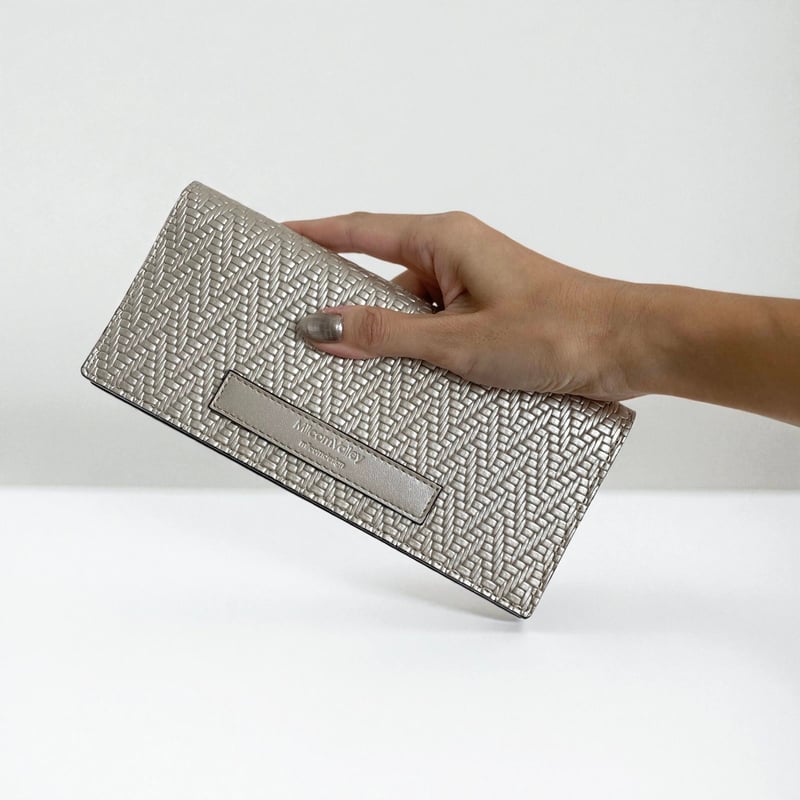 Glitter 財布 Pearl Glitter 牛革の薄い長財布 シャンパンゴールド レザー 本革