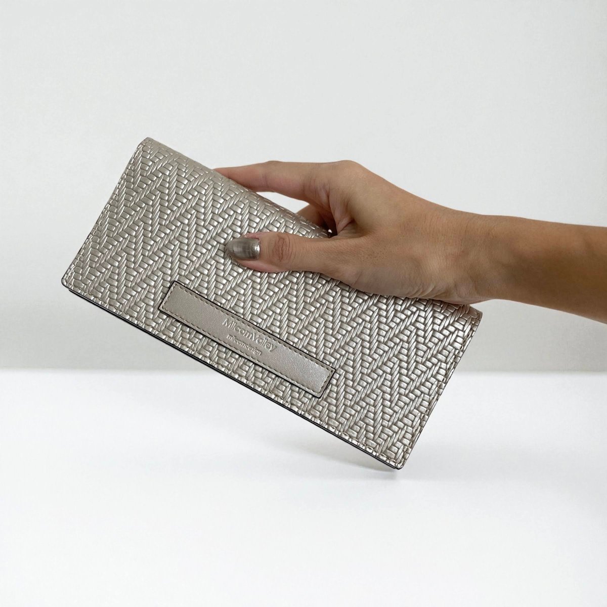 Pearl Glitter 牛革の薄い長財布 シャンパンゴールド レザー 本革