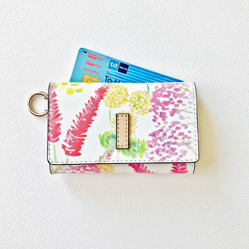 Spring Flowers カードも入る牛革キーケース イエロー ピンク グリーン