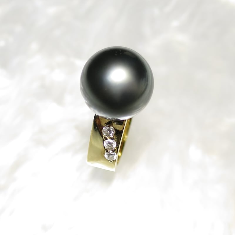 ブラックパール11mmアップが楽しめる　上品なリング K18 ブラックパール 11mm ピンキーリング｜1点もの | PLAISIR