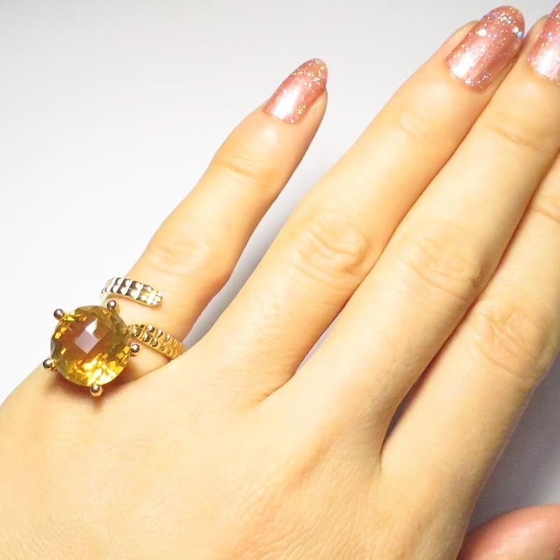 K18 シトリン 6.24ct ピンキーリング フォークリング｜1点もの | PLAISIR