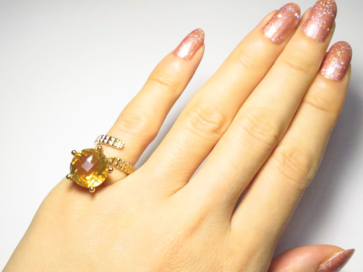 K18 シトリン 6.24ct ピンキーリング フォークリング｜1点もの | PLAISIR