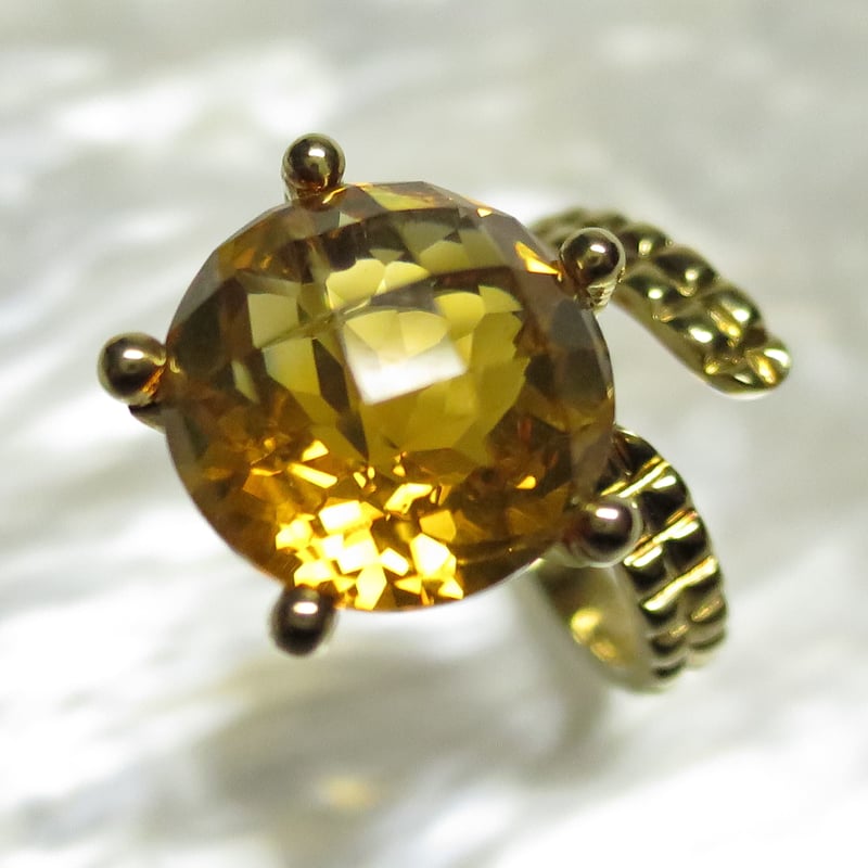 K18 シトリン 6.24ct ピンキーリング フォークリング｜1点もの | PLAISIR