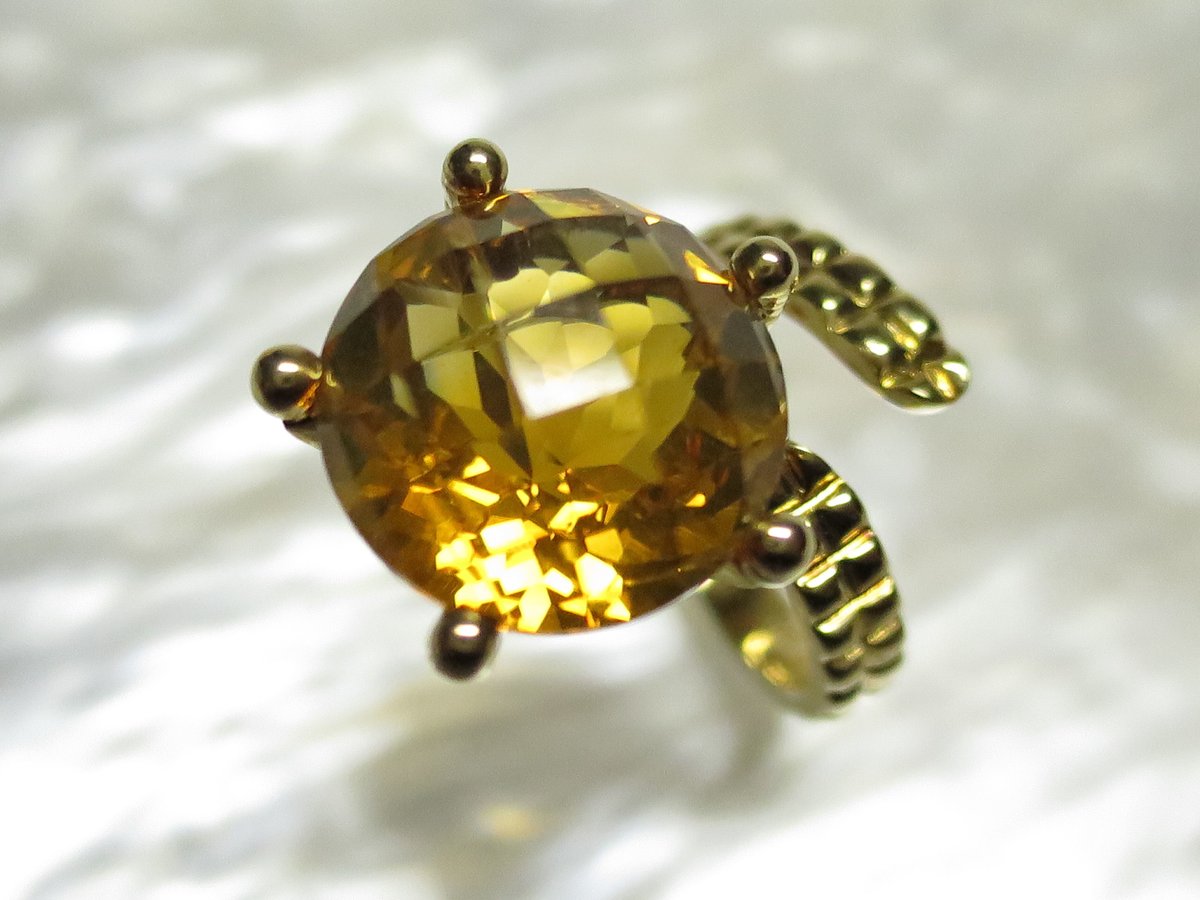 K18 シトリン 6.24ct ピンキーリング フォークリング｜1点もの | PLAISIR