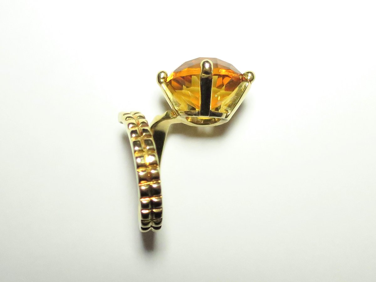 K18 シトリン 6.24ct ピンキーリング フォークリング｜1点もの | PLAISIR