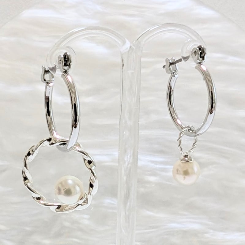 シルバー925 アコヤ真珠 2WAY ペンダント ピアス アシンメトリー 1点 
