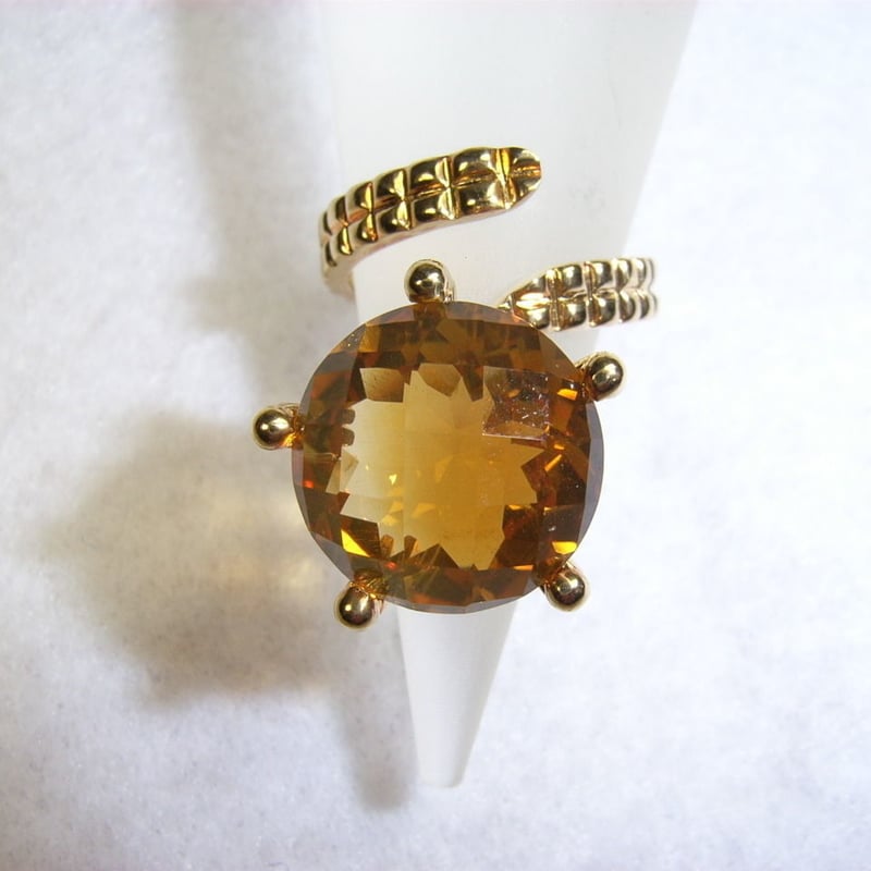 K18 シトリン 6.24ct ピンキーリング フォークリング｜1点もの | PLAISIR