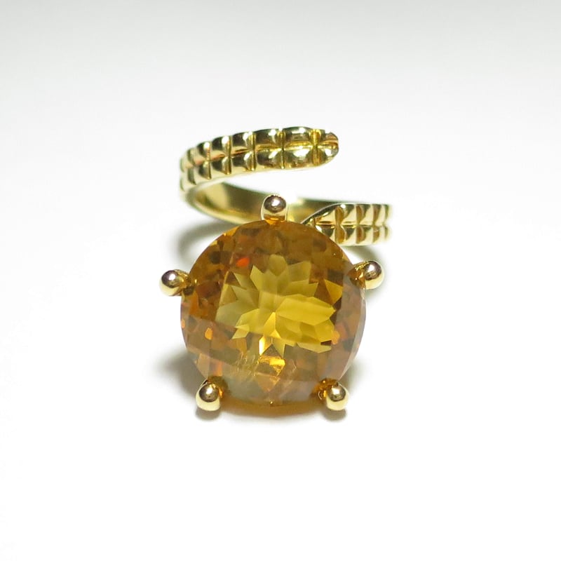 K18 シトリン 6.24ct ピンキーリング フォークリング｜1点もの | PLAISIR