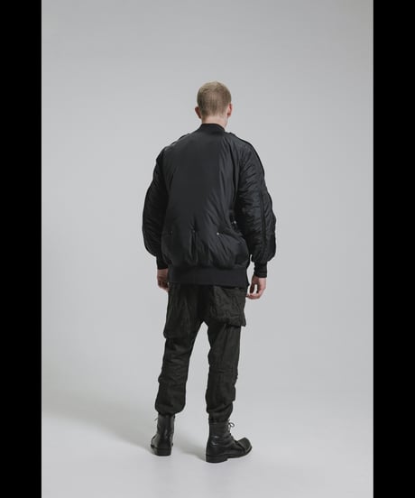 NU-1916  Nylon Taffeta Oversized Bomber Jacket (Detachable Hem Parts) -BLACK