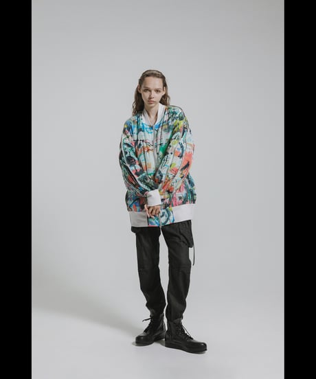 DS-326  Nylon Taffeta Inkjet Print　Oversized Bomber Jacket (Detachable Hem Parts) -  SHIHAKUpt.