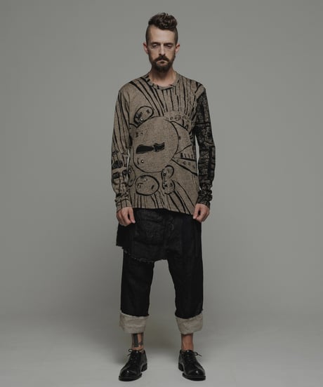 DS-266 - LONG SLEEVE T SHIRT - BLACK-BEIGE