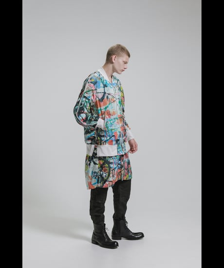 DS-326  Nylon Taffeta Inkjet Print　Oversized Bomber Jacket (Detachable Hem Parts) -  SHIHAKUpt.