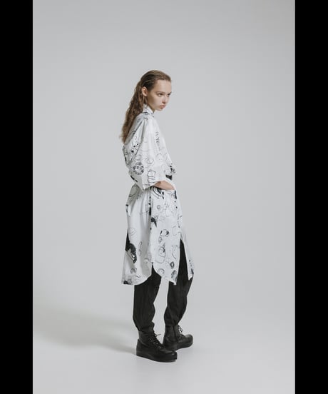 DS-330  Cotton Twill Inkjet Print Short Sleeve Big Shirt / Dress