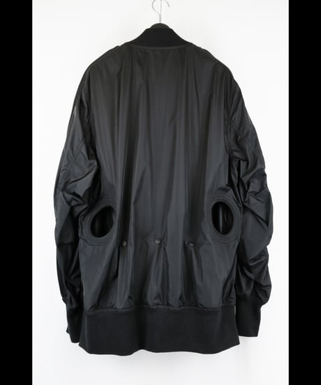 NU-1916  Nylon Taffeta Oversized Bomber Jacket (Detachable Hem Parts) -BLACK