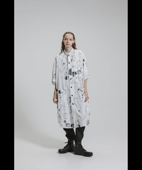 DS-330  Cotton Twill Inkjet Print Short Sleeve Big Shirt / Dress