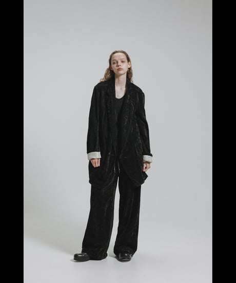 NU-1908   Linen Cotton Velvet Wide Leg Easy Pants - BLACK