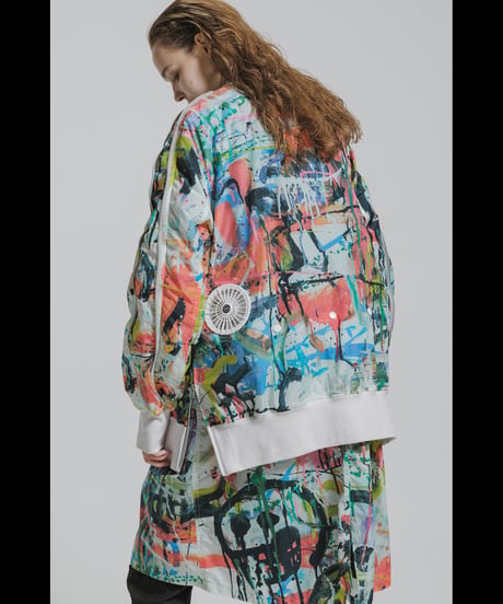 DS-326  Nylon Taffeta Inkjet Print　Oversized Bomber Jacket (Detachable Hem Parts) -  SHIHAKUpt.