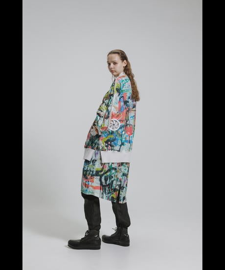 DS-326  Nylon Taffeta Inkjet Print　Oversized Bomber Jacket (Detachable Hem Parts) -  SHIHAKUpt.