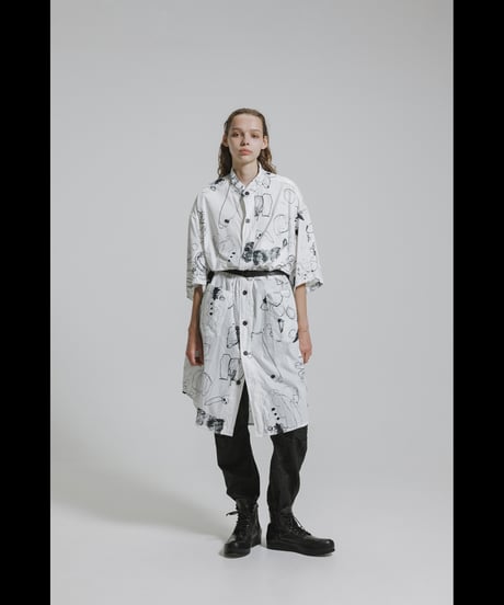 DS-330  Cotton Twill Inkjet Print Short Sleeve Big Shirt / Dress