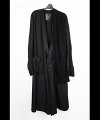 NU-1923   Acetate Twill Long Jacket With 7GG Kint Half Vest - BLACK
