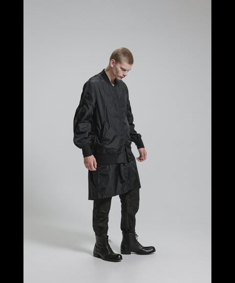 NU-1916  Nylon Taffeta Oversized Bomber Jacket (Detachable Hem Parts) -BLACK