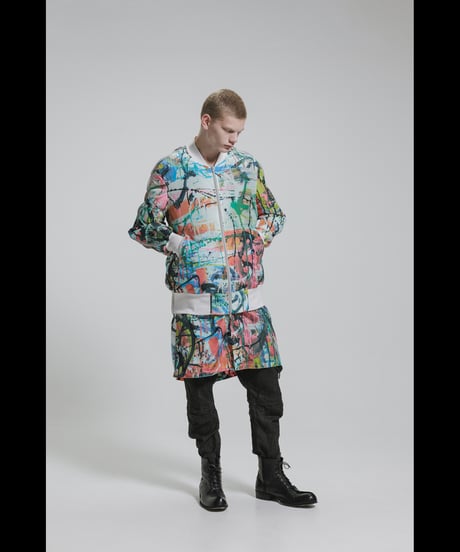DS-326  Nylon Taffeta Inkjet Print　Oversized Bomber Jacket (Detachable Hem Parts) -  SHIHAKUpt.