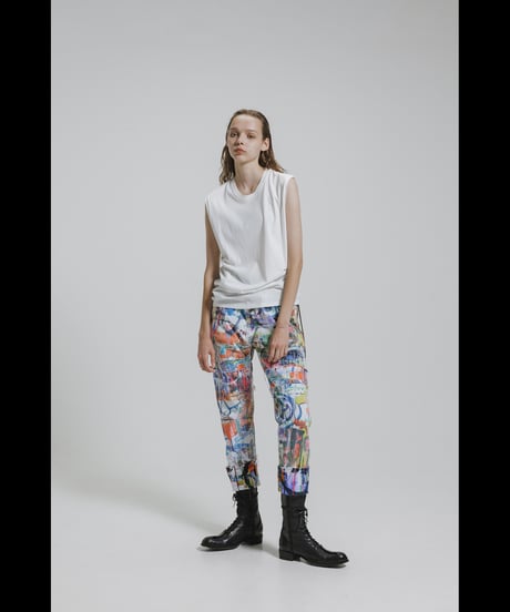 DS-327  Cotton Oxford Inkjet Prin w/ White Coating Slim Pants