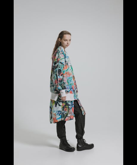 DS-326  Nylon Taffeta Inkjet Print　Oversized Bomber Jacket (Detachable Hem Parts) -  SHIHAKUpt.