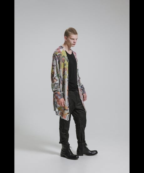 DS-328  Inkjet Print Cotton 3GG Damage Knit Cardigan