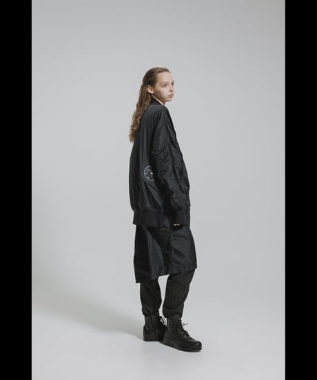 NU-1916  Nylon Taffeta Oversized Bomber Jacket (Detachable Hem Parts) -BLACK