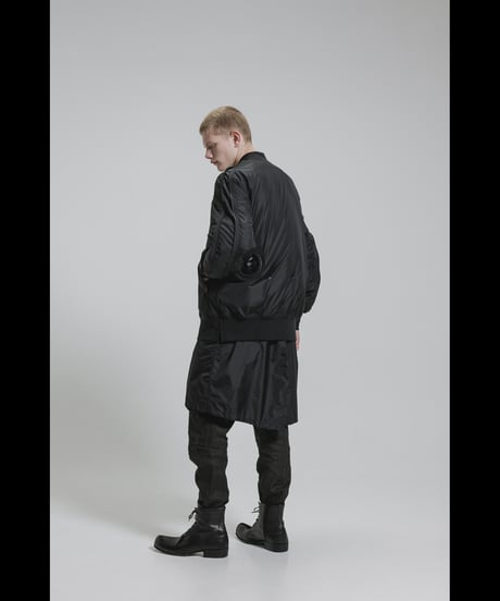 NU-1916  Nylon Taffeta Oversized Bomber Jacket (Detachable Hem Parts) -BLACK